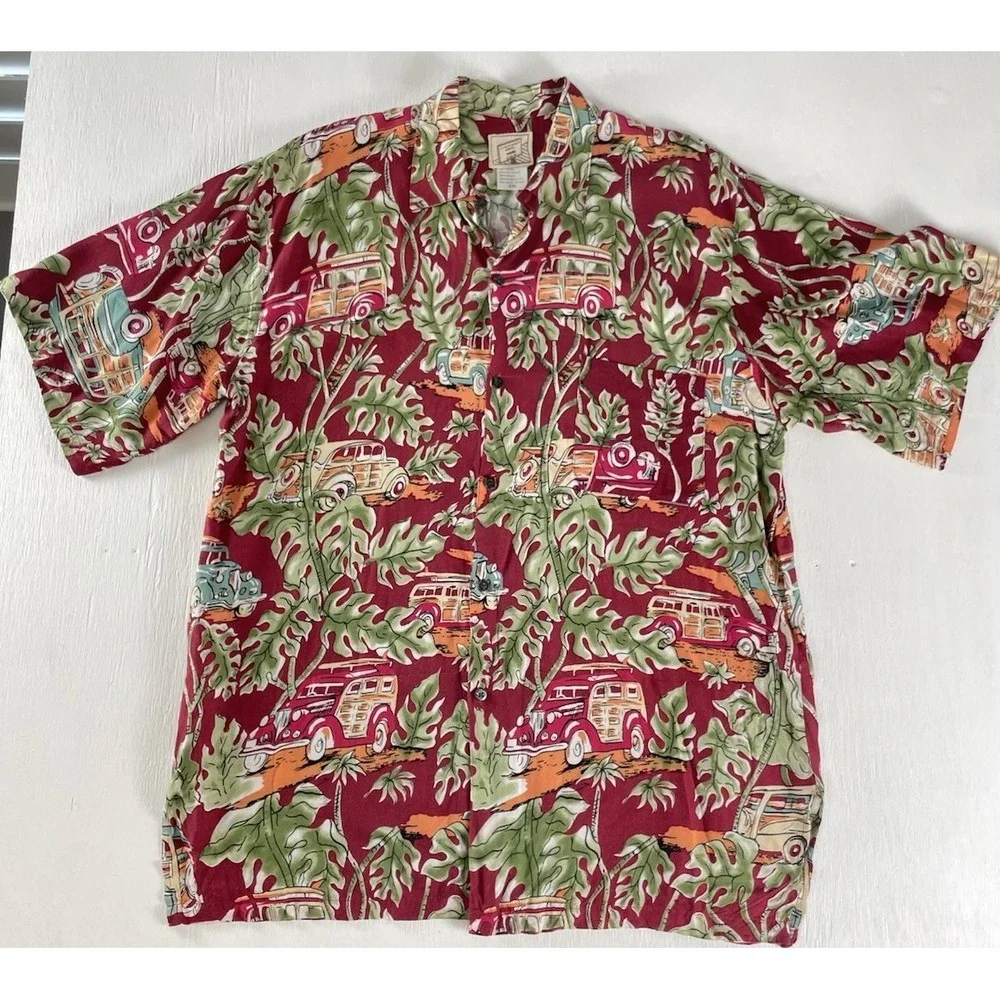 VTG Tropical Men's XXL Hawaiian Shirt Vintage Wagon‎ Cars Surf Style Coconut USA - Picture 13 of 13